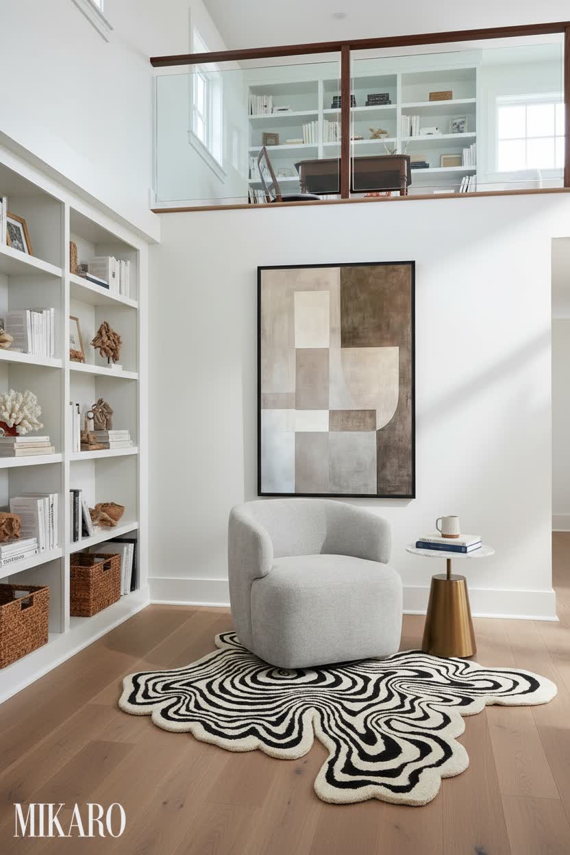 Hamptons: Modern Serenity in a Split-Level Reading Nook