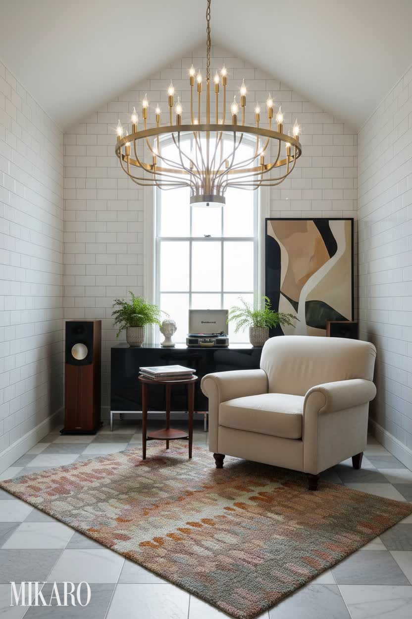 Hamptons: Serene Listening Retreat in a Tiled Bathroom
