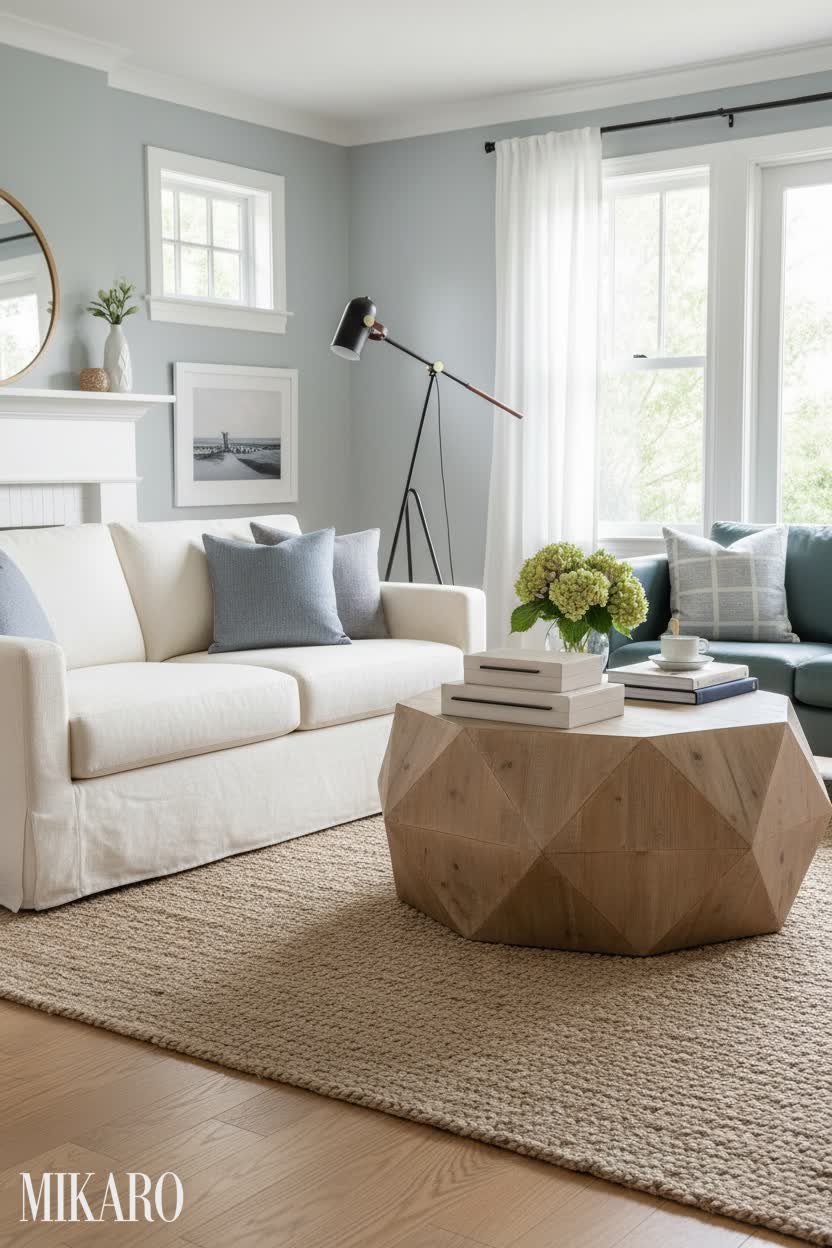 Hamptons: Timeless Serenity in Ivory & Coastal Hues Living Room