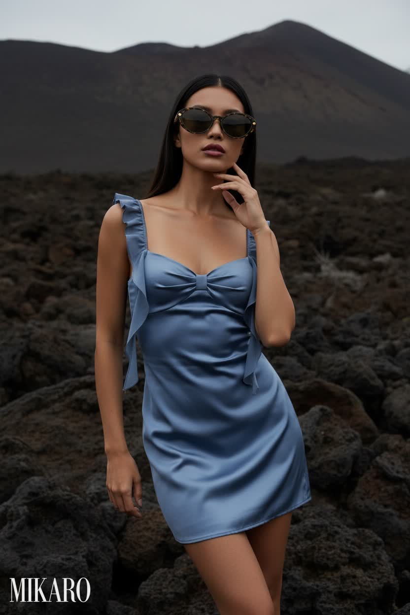 Havana Versace Sunglasses and Steel Blue Satin Dress