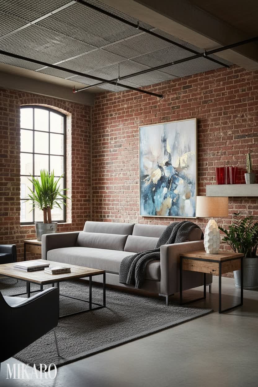 High-End Industrial Living Room Decor with Iittala, Possini, & Deco 79 Art