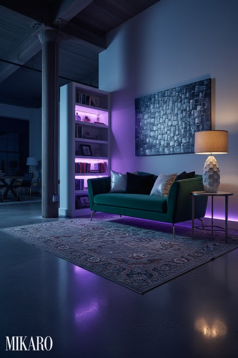 Hollywood Regency: Glamorous Loft Reading Nook with Neon Accents
