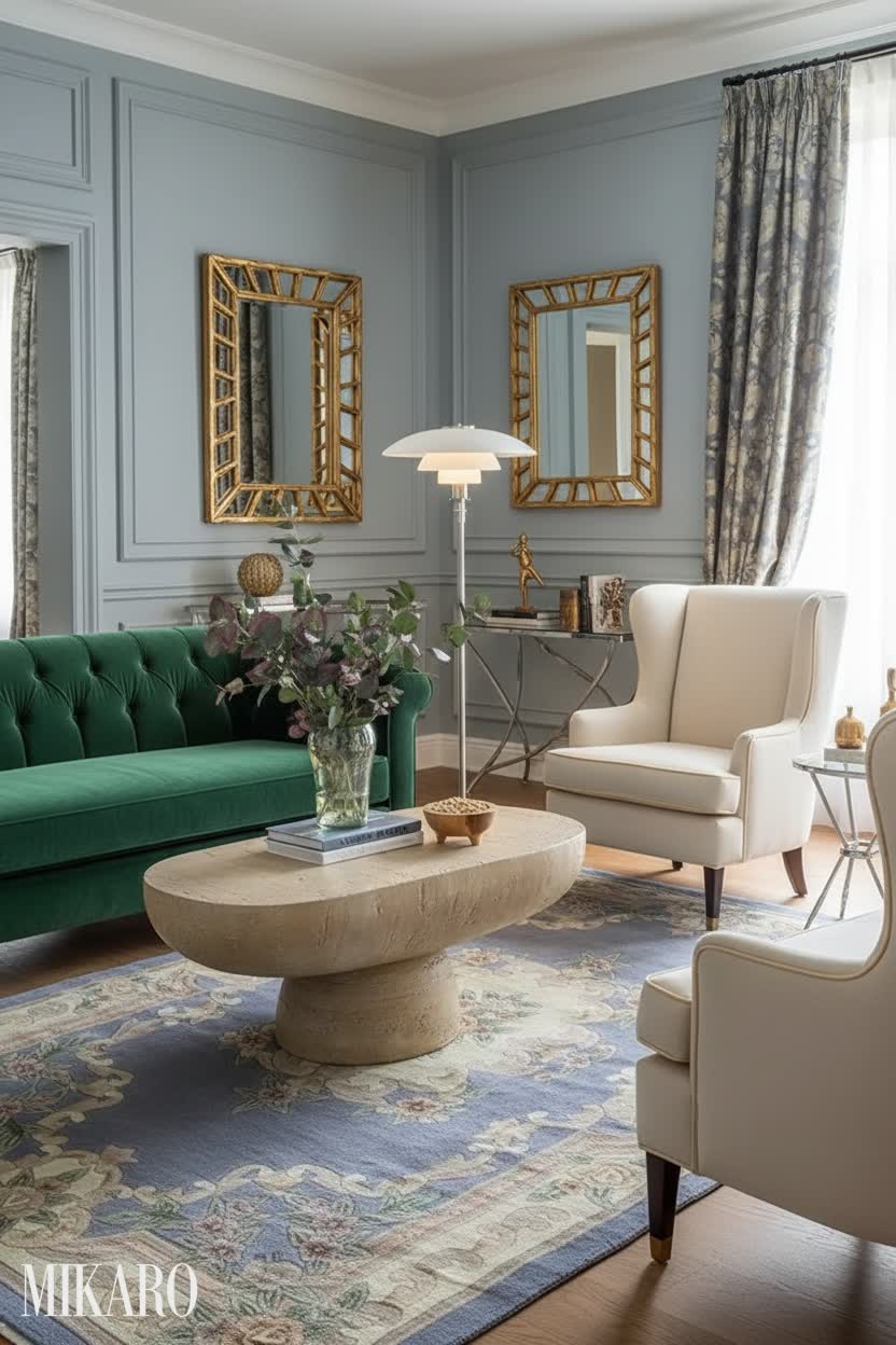 Hollywood Regency Living Room: Cream & Gold Elegance Styling