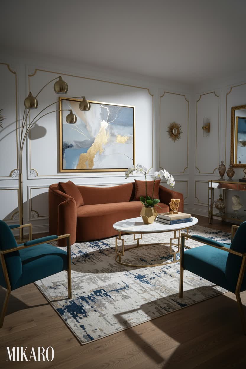 Hollywood Regency: Luxurious Atelier Living Room with Gilded Accents