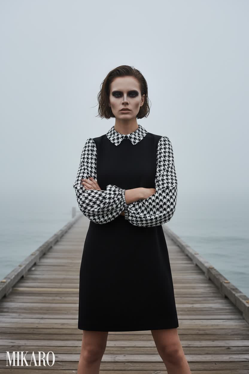 Houndstooth Sleeve Dress on the Pier