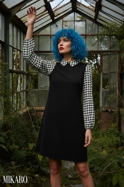 Houndstooth Sleeve Shift Dress