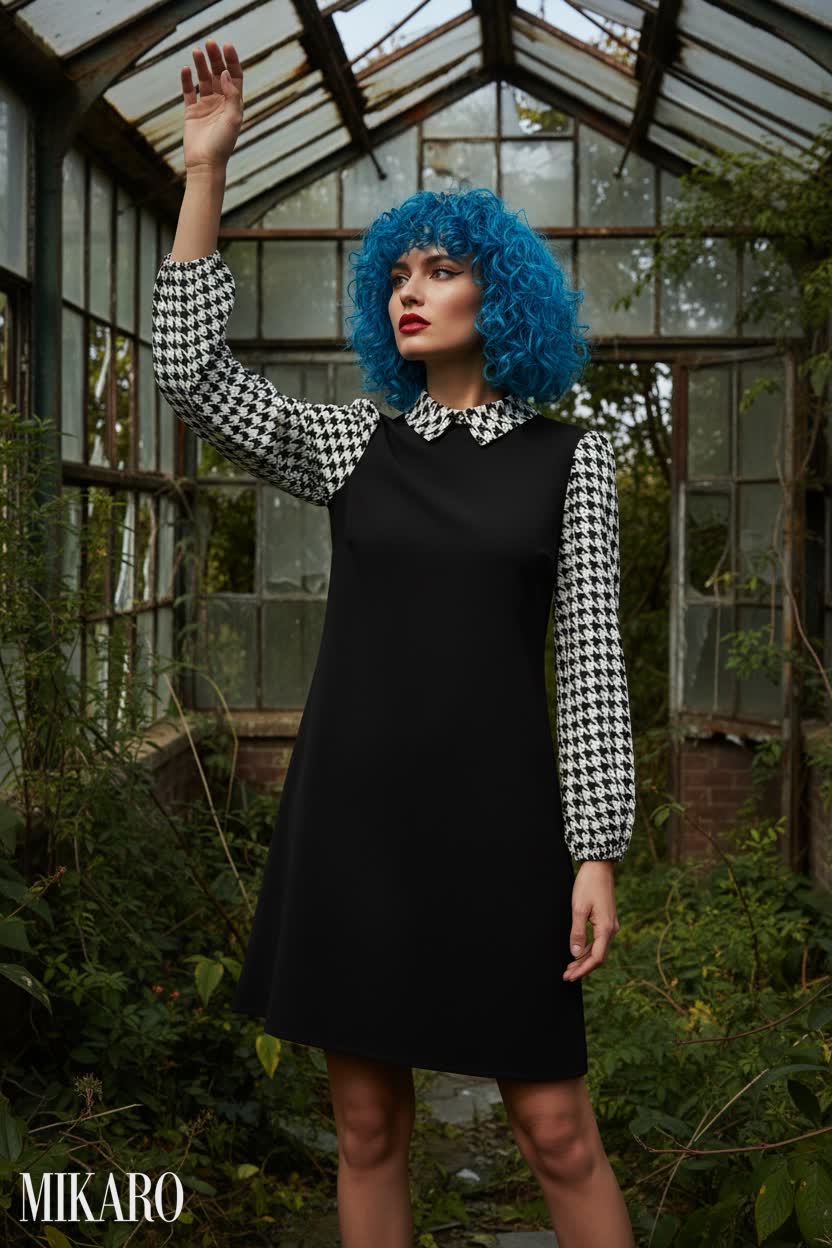 Houndstooth Sleeve Shift Dress