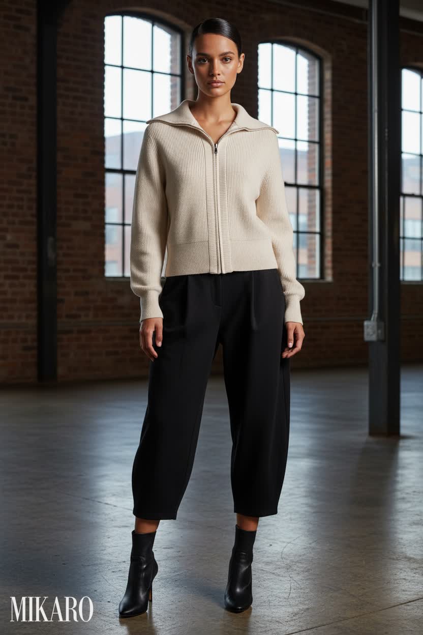 Industrial Chic: Modern Knitwear and Cropped Trousers in a Loft Setting