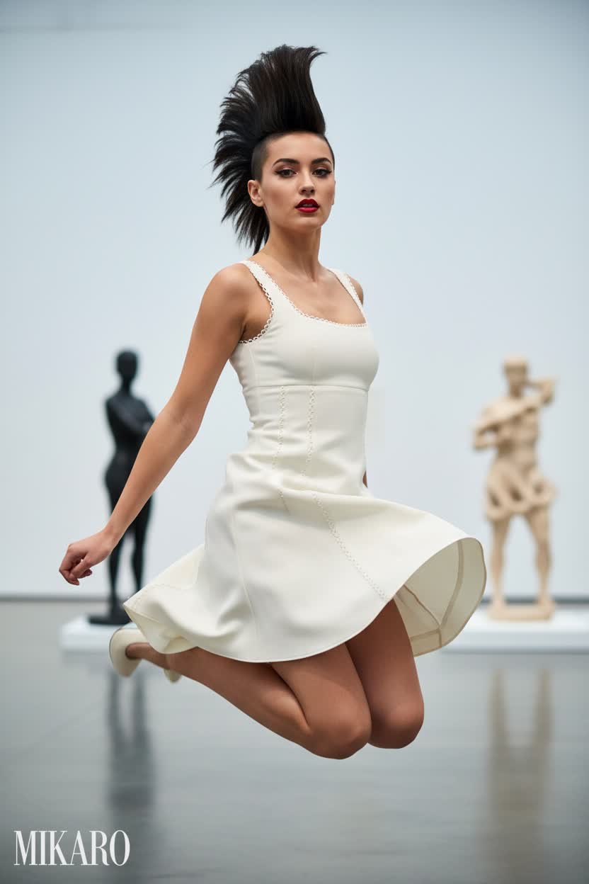 Ivory Scallop Scuba Dress with Punk Mohawk