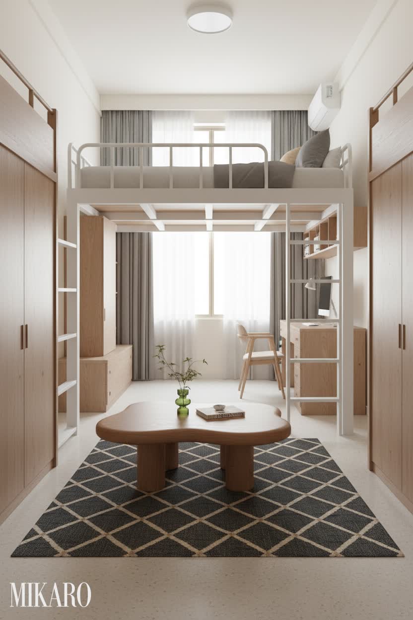 Japandi: Dorm Room Oasis with Cloud Table and Japandi Mezzanine