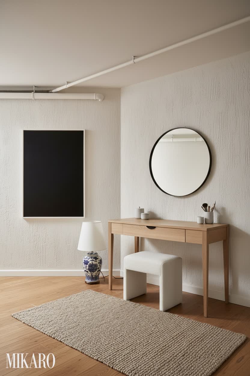 Japandi: Serene Basement Vanity with Ming Dynasty Flair