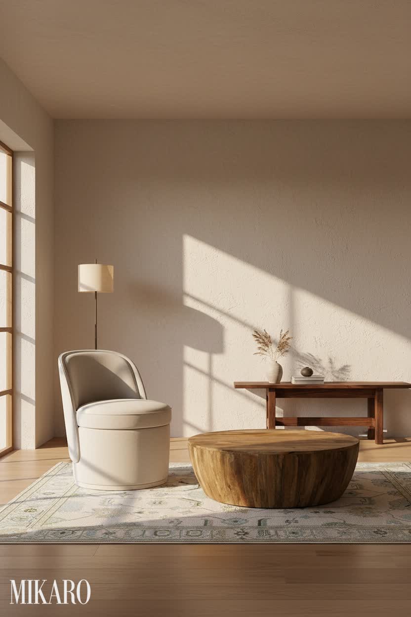 Japandi: Serene Living Room with Golden Hour Glow