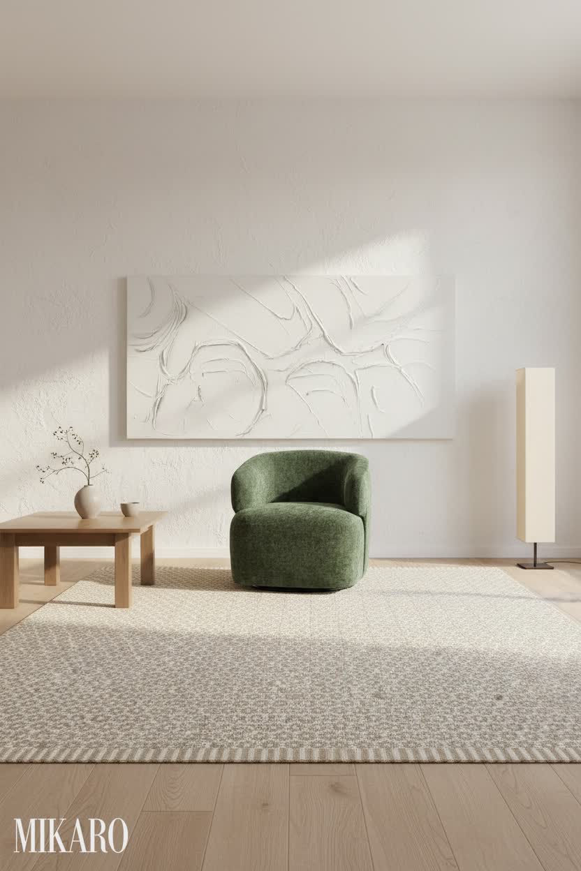 Japandi: Tranquil Atelier with Textured Art and Green Velvet Accent
