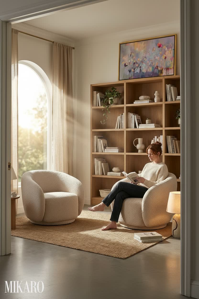Japandi: Tranquil Reading Nook in Golden Hour Light
