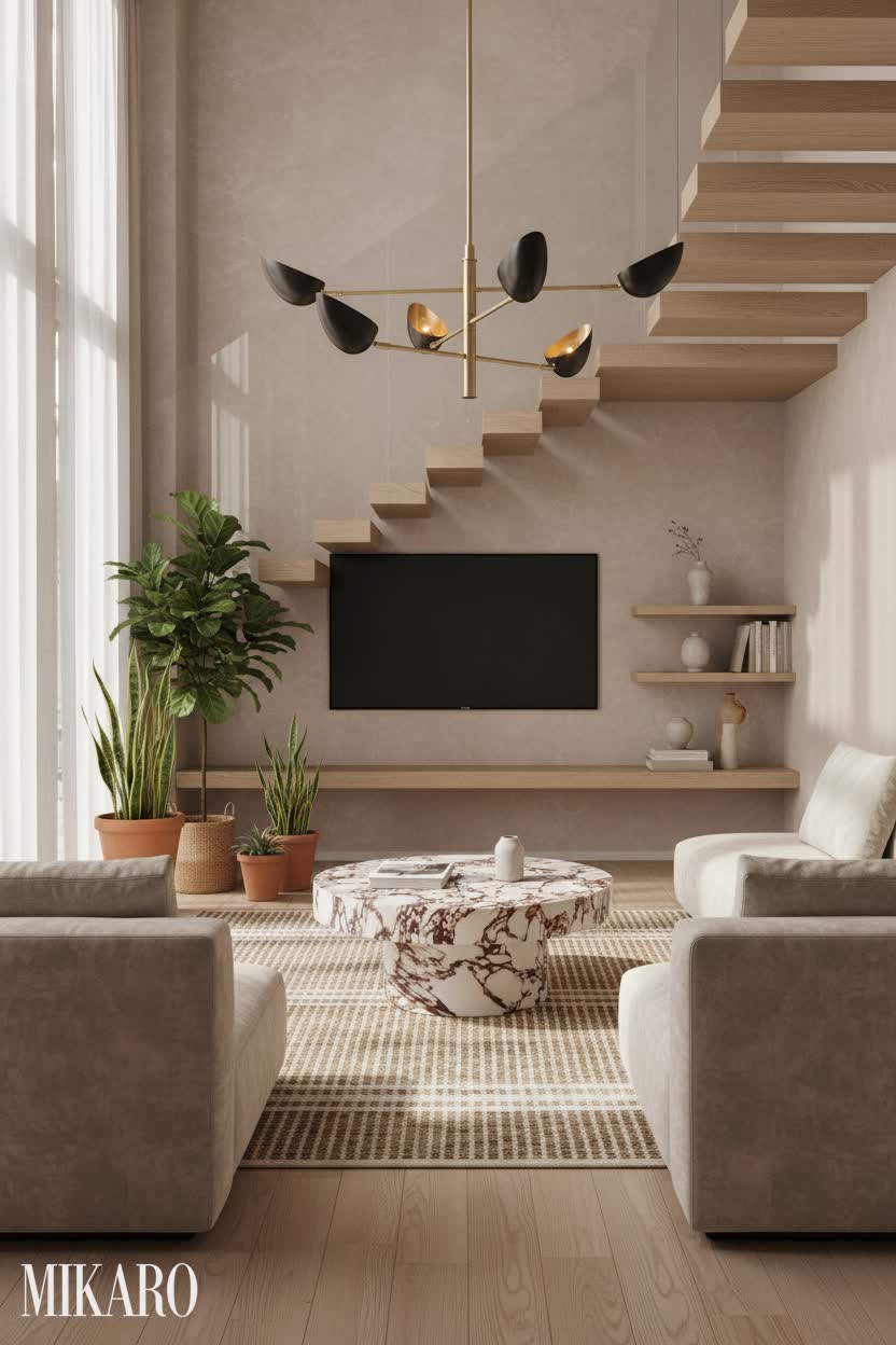 Japandi: Tranquil Townhouse Media Room with Modern Accents