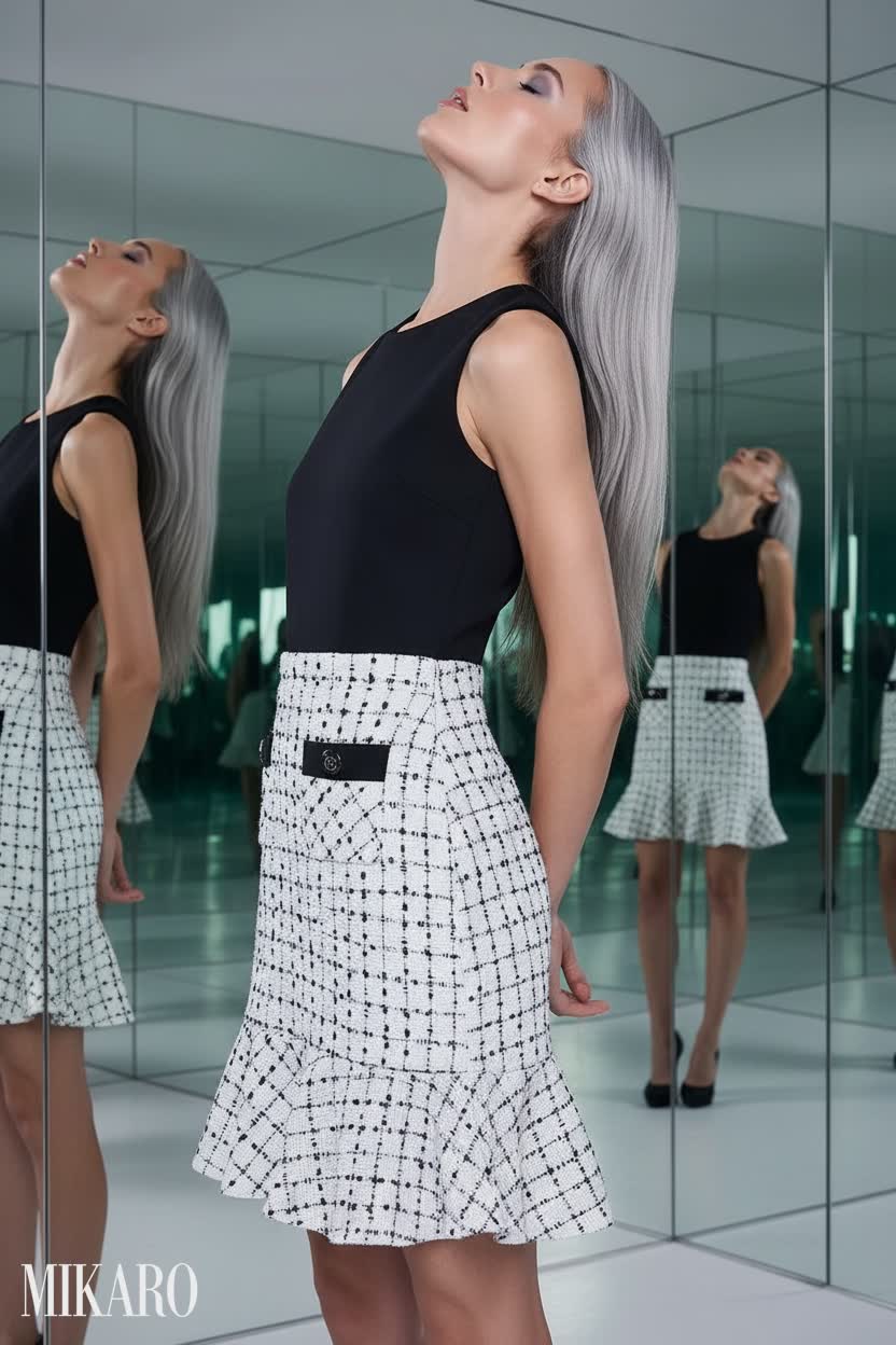 Karl Lagerfeld Paris Black & White Tweed Dress