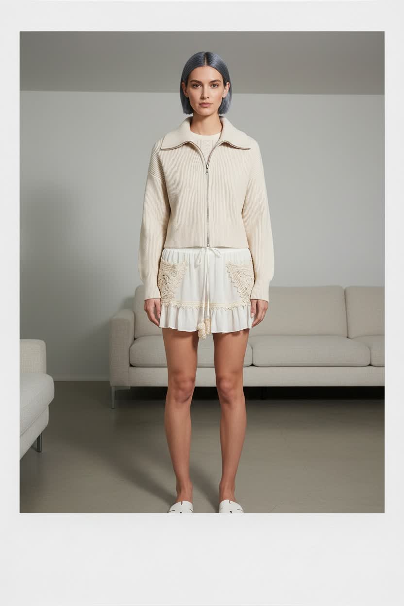 Knit Jacket & Crochet Mini Skirt Ensemble