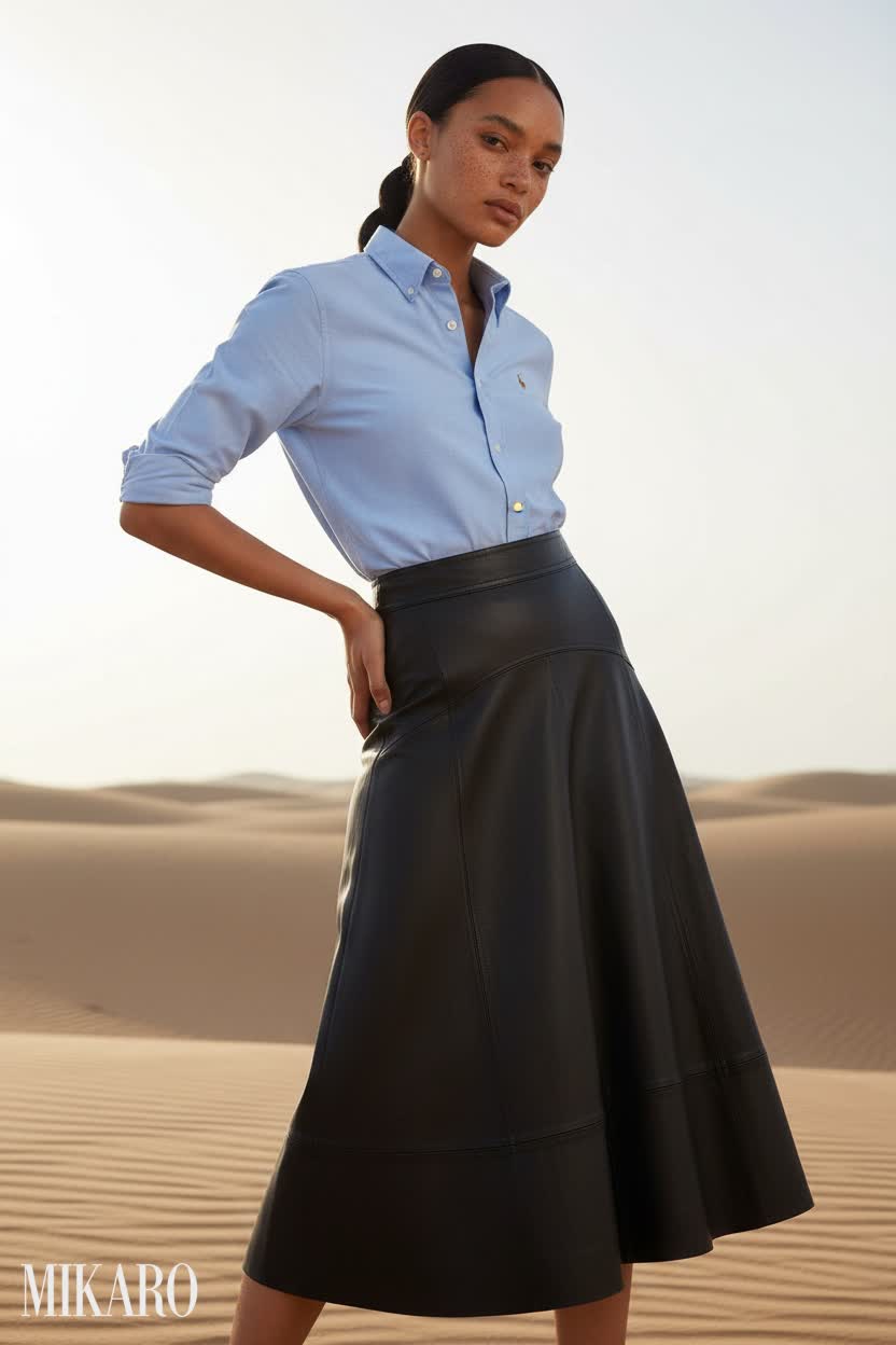 Leather Skirt & Oxford Shirt Desert Elegance