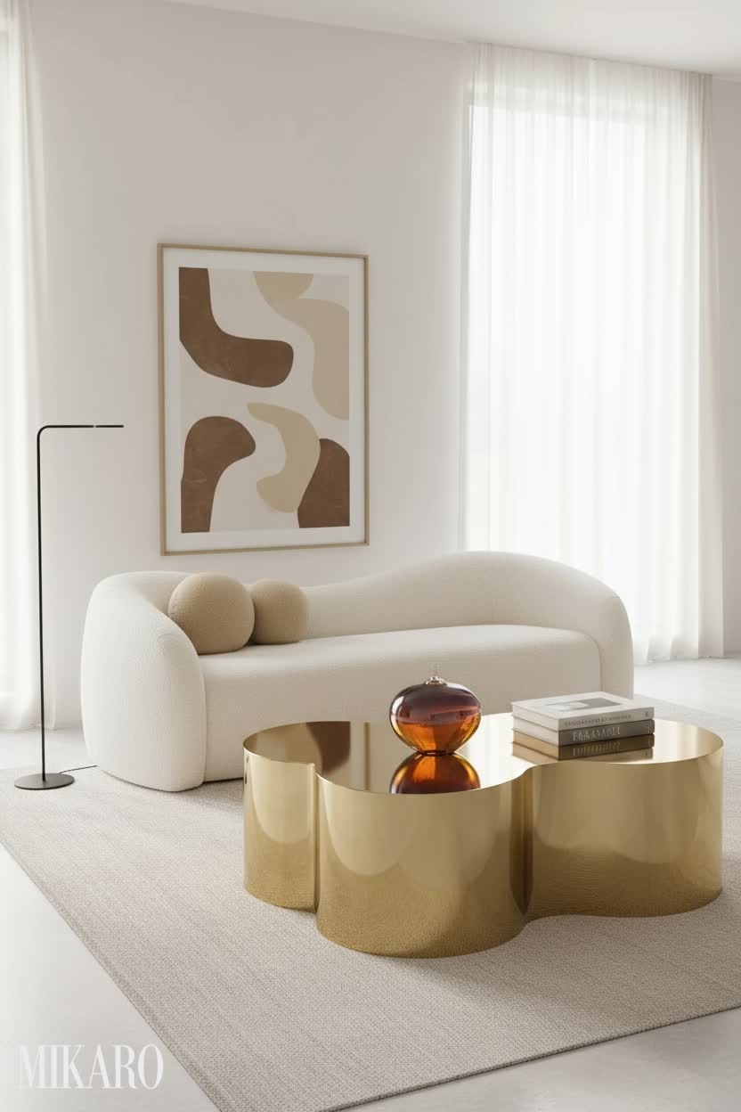 Luxurious Contemporary Living Room with Gold Coffee Table & Cream Sofa | Modern Home Decor