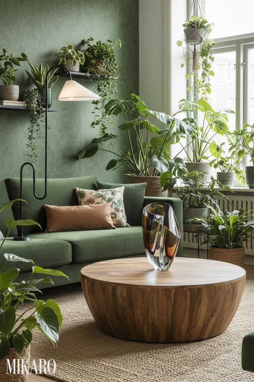 Luxurious Urban Jungle Living Room: Kosta Boda Vase, Medieval Floor Lamp, Goa Coffee Table