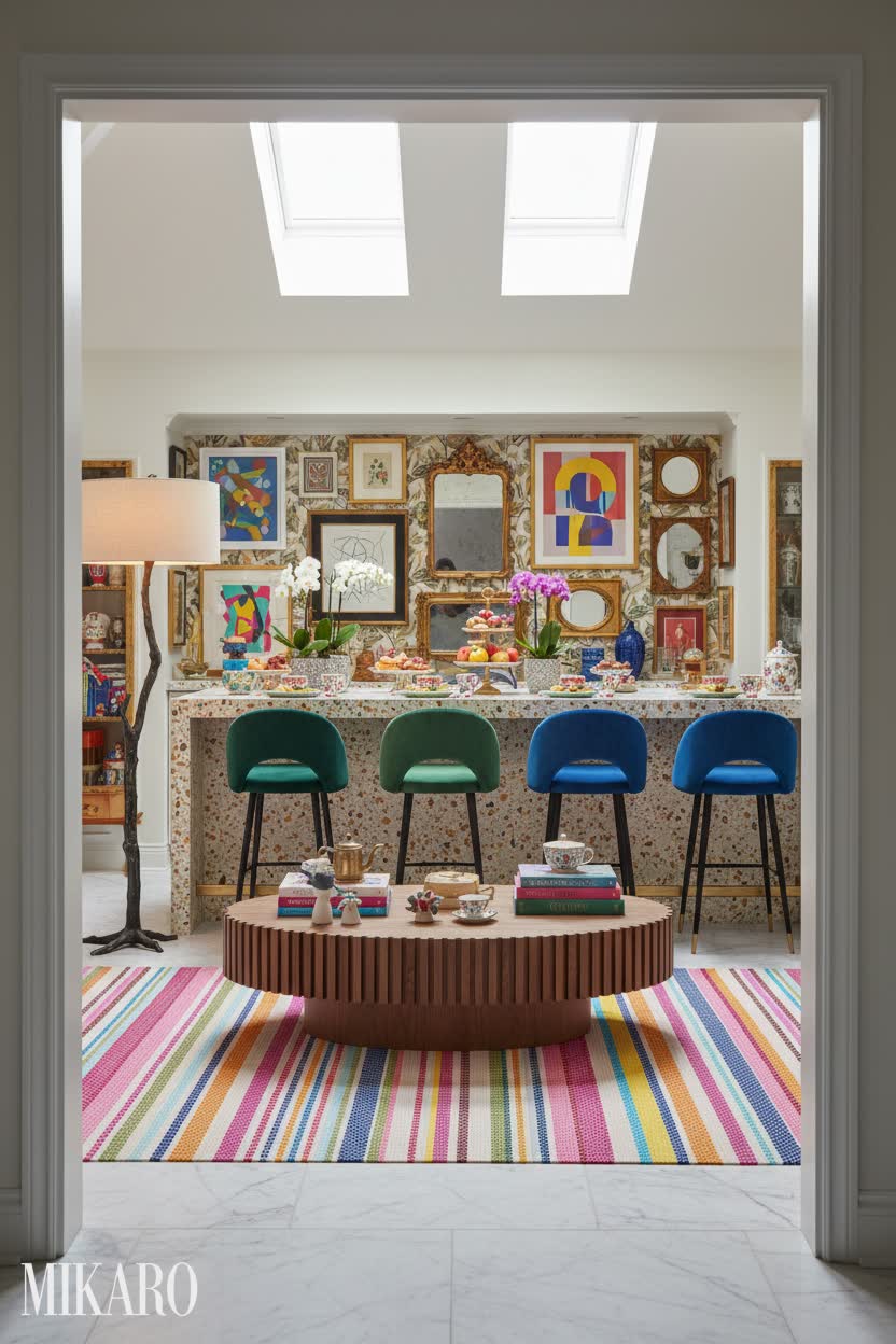 Maximalism: Eclectic Breakfast Bar in a Light-Filled Transitional Space