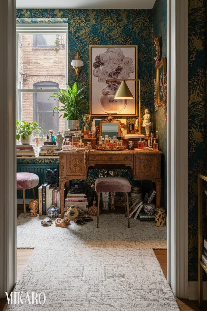 Maximalism: Luxurious Vanity Oasis in a City Kitchen