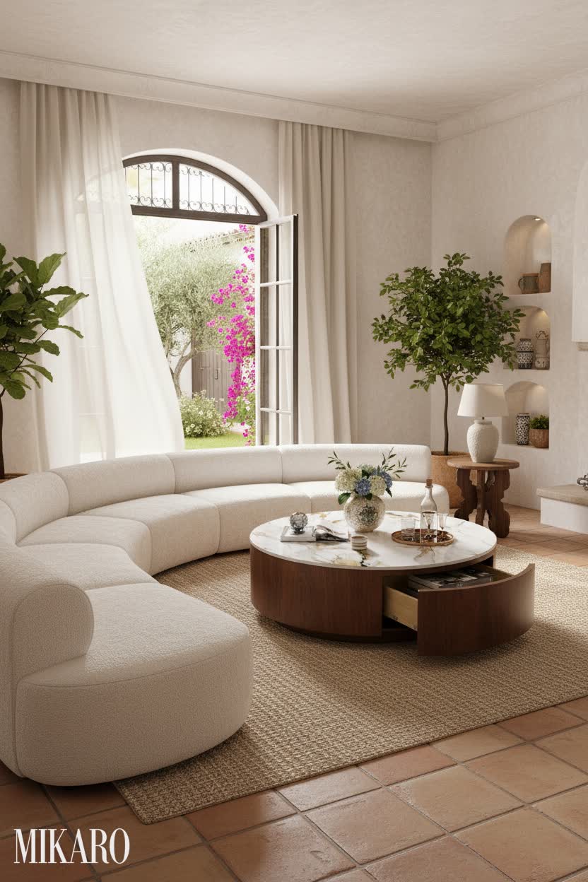 Mediterranean Living Room: Curved Sofa Elegance