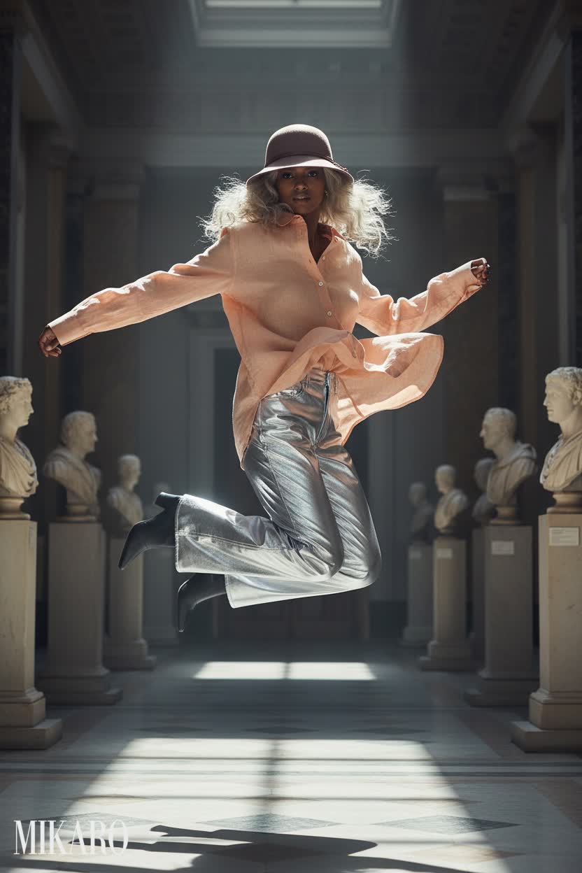 Metallic Pants & Peach Shirt Ensemble