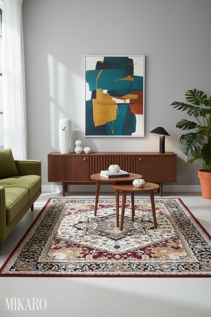 Mid-Century Living Room: Earthy Elegance & Bold Contrast