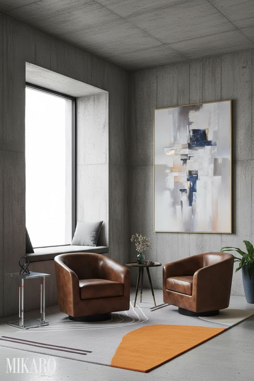 Mid-Century Modern: Brutalist Window Seat with Modern Accents