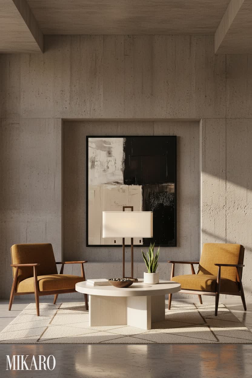 Mid-Century Modern: Serene Meditation Corner in Brutalist Chic