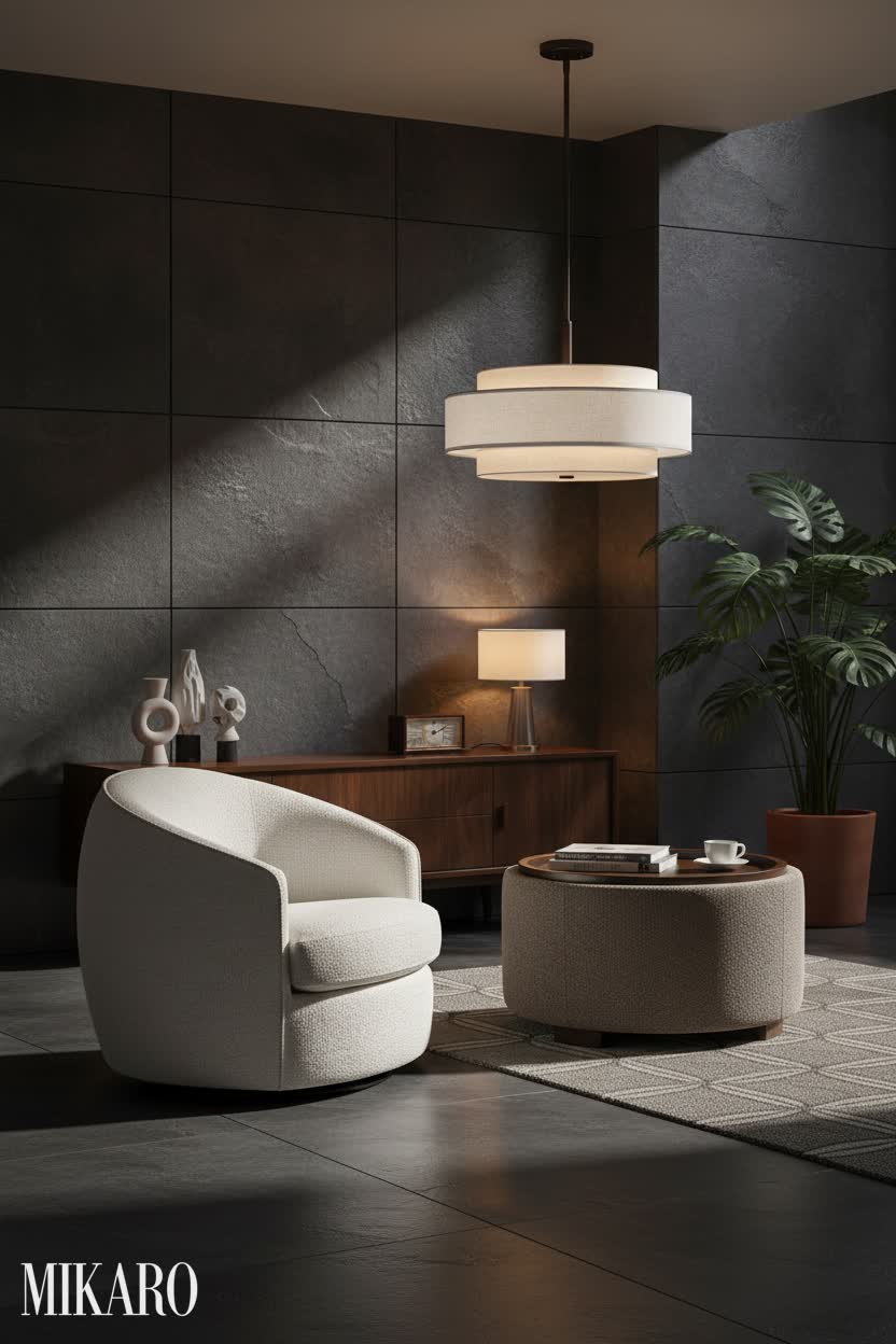 Mid-Century Modern: Serene Monochromatic Den Retreat