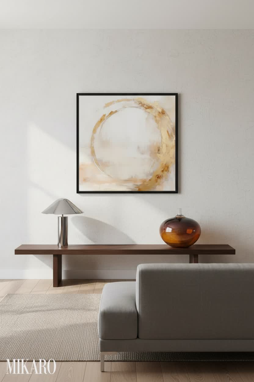 Minimalist Chic Living Room: Designer Table Lamp, Kosta Boda Vase & Golden Orb Art Decor