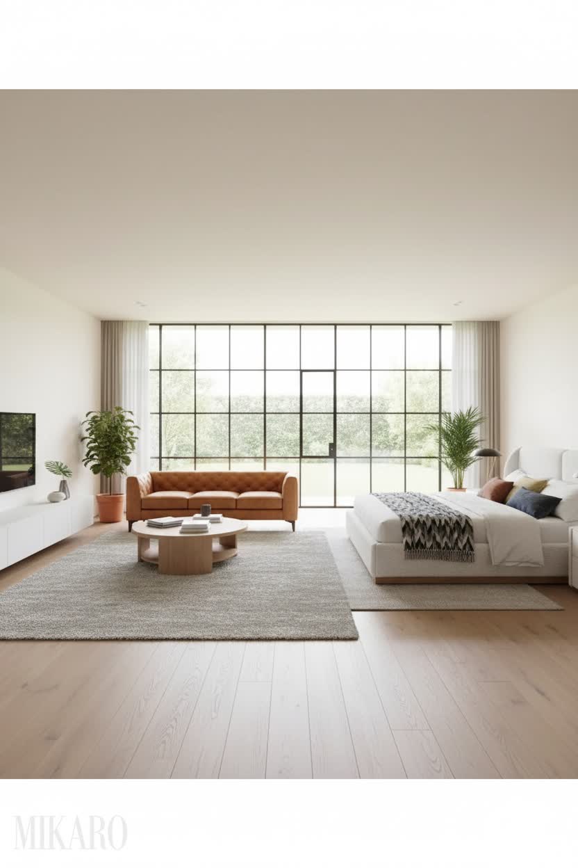 Minimalist Luxury Living Room & Bedroom: POLY & BARK Sofa, Jardin Bed, Postmodern Lamp