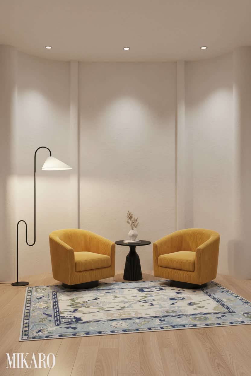 Minimalist Reading Nook: Cozy Comfort in a Radius-Cornered Room