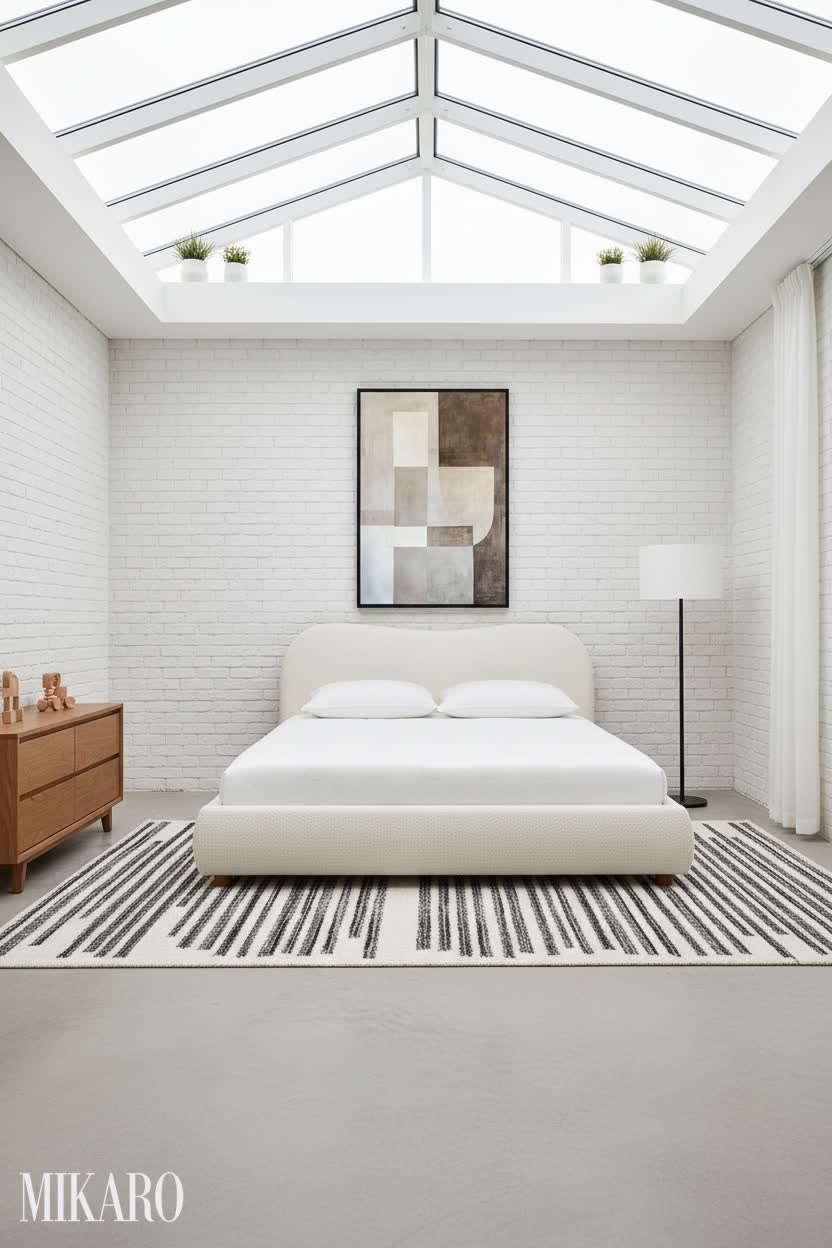 Minimalist: Serene Nursery with Glass Ceiling and Modern Art