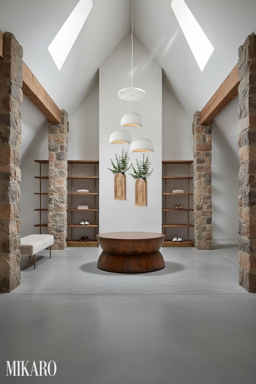 Minimalist Walk-in Closet: Rustic Elegance Meets Modern Serenity in a Rural Conversion
