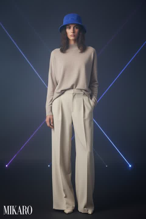 Mockneck Sweater, Wide Leg Pants, and Terry Hat Ensemble