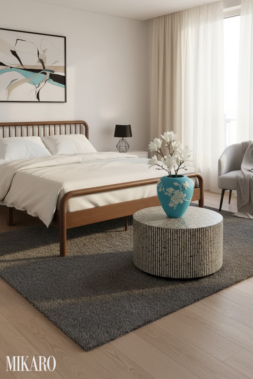 Modern Bedroom: Hazelnut Wood & Mother of Pearl Textures