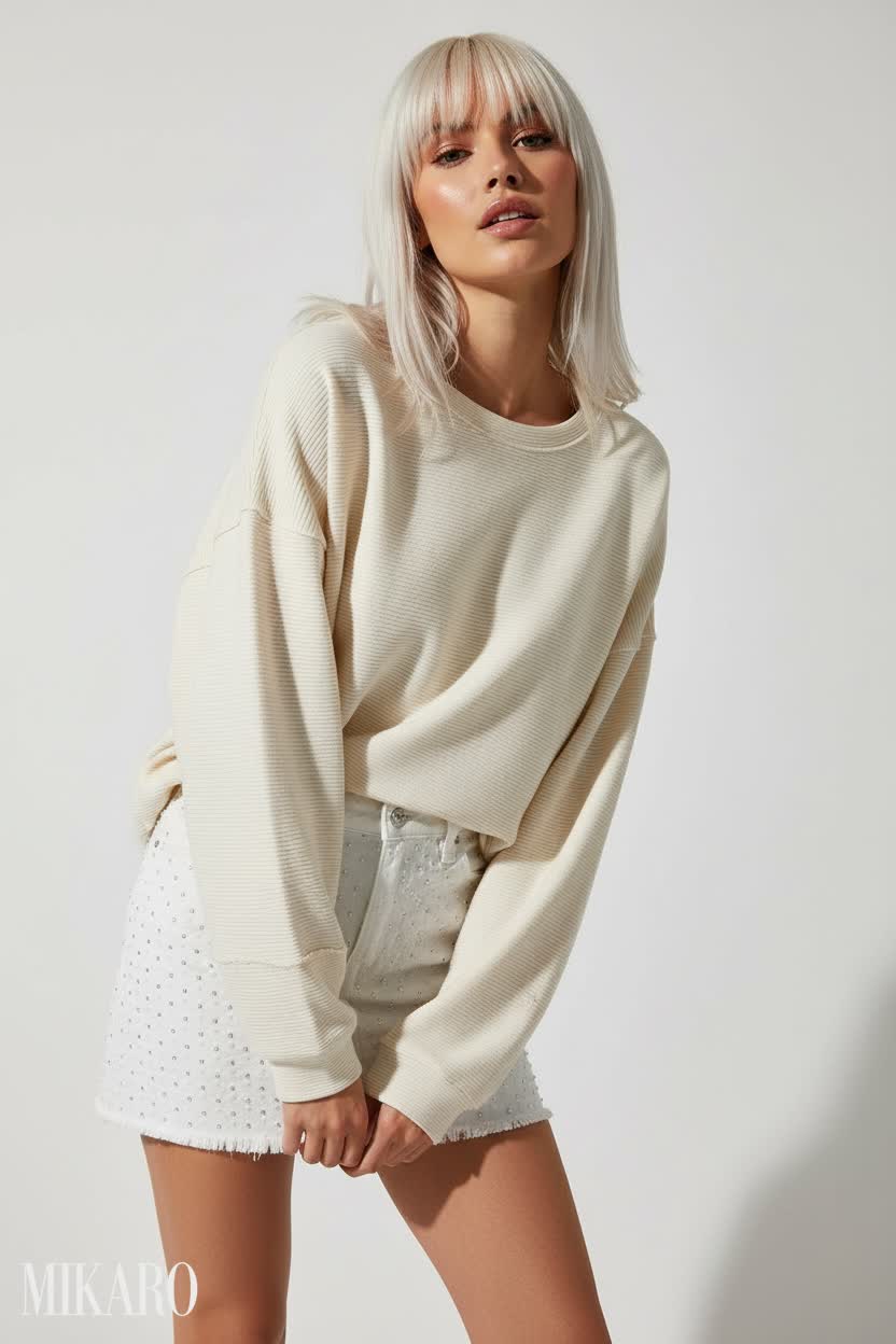 Modern Casual Chic with Ribbed Knit and Embellished Skirt