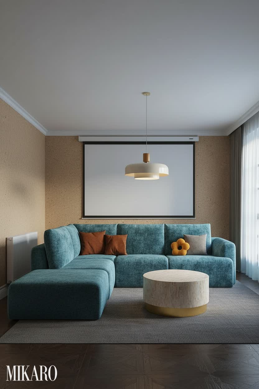 Modern: Cozy Home Theater Oasis with Blue Sectional