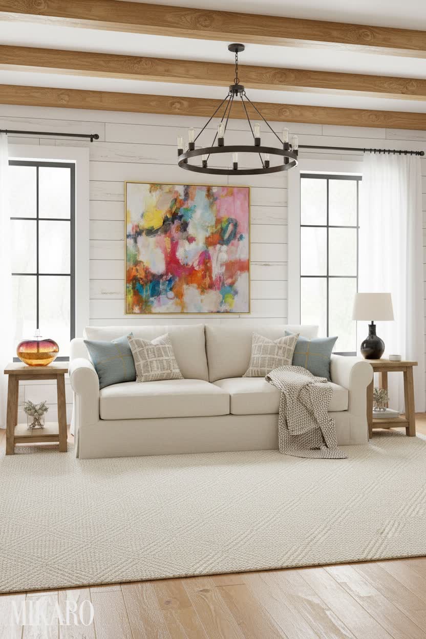 Modern Farmhouse Living Room: Bright & Colorful Art