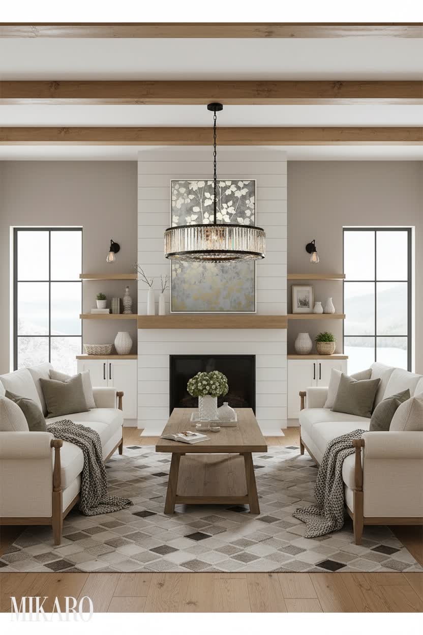 Modern Farmhouse: Rustic Elegance & Glam Textures Living Room