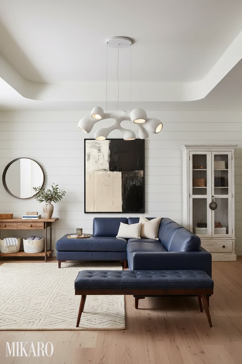 Modern Farmhouse: Serene Dressing Room with Bold Accents