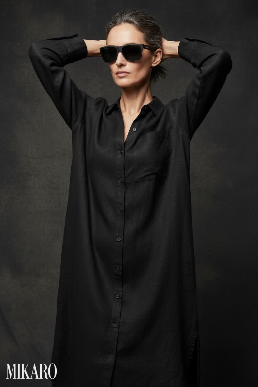 Monochromatic Chic: Linen Dress & Performance Shades