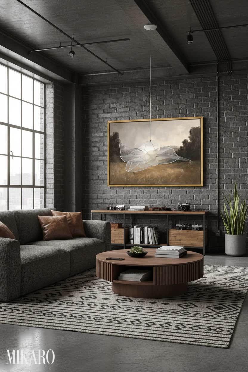Luxury coffee table with landscape art in a loft setting