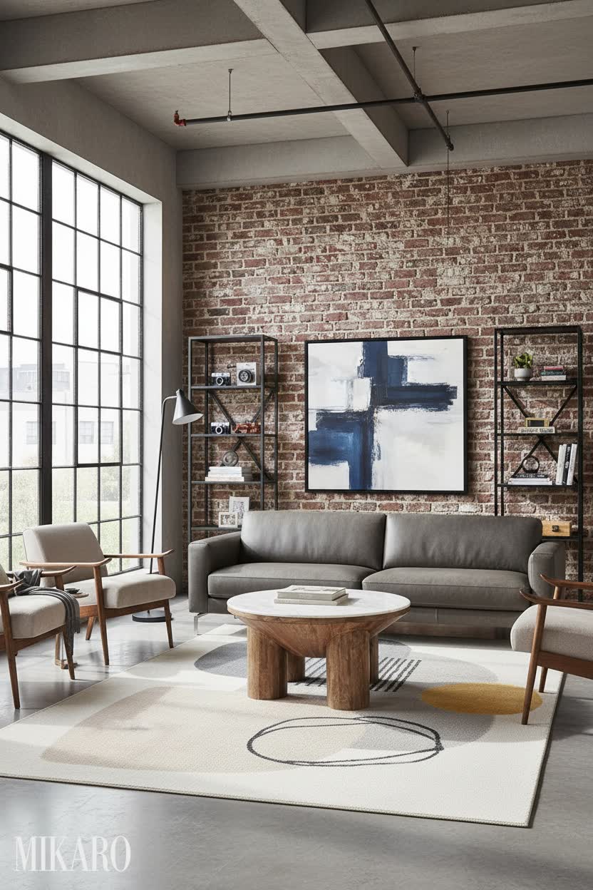 Neo-Industrial Living Room: Modway Coffee Table, Abani Rug & Art Remedy Canvas