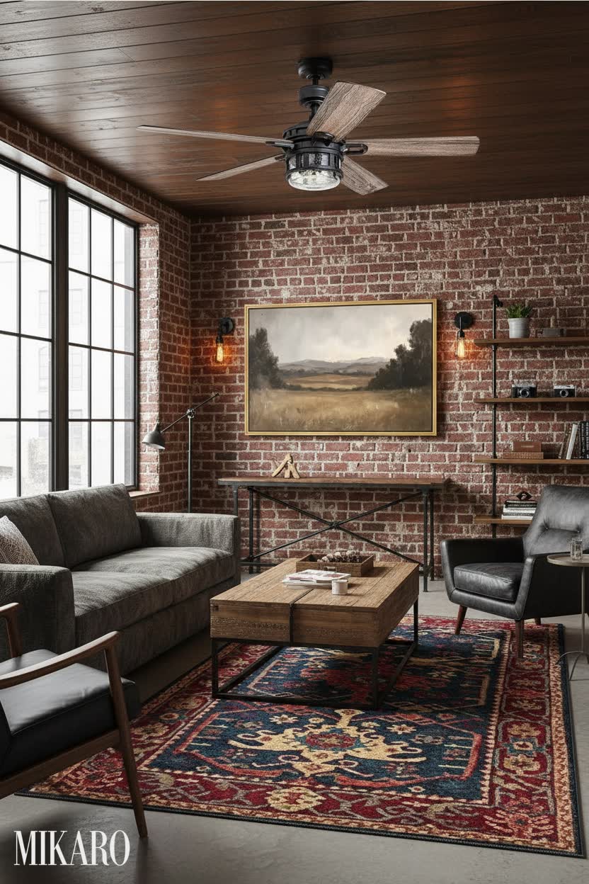 Neo-Industrial Living Room: Rugged Textures & Refined Comfort