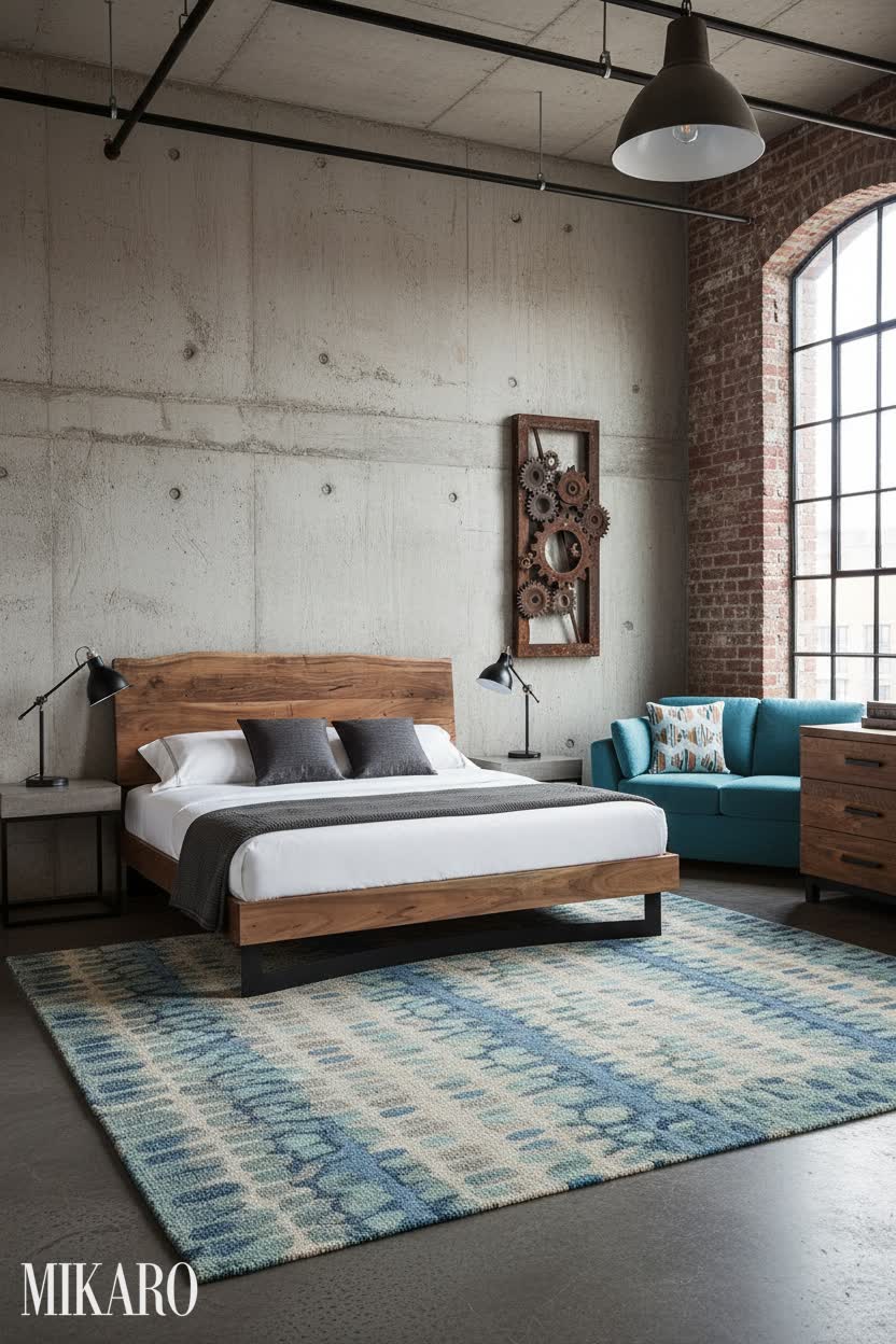 Neo-Industrial Loft Bedroom: Urban Comfort with Modern Edge