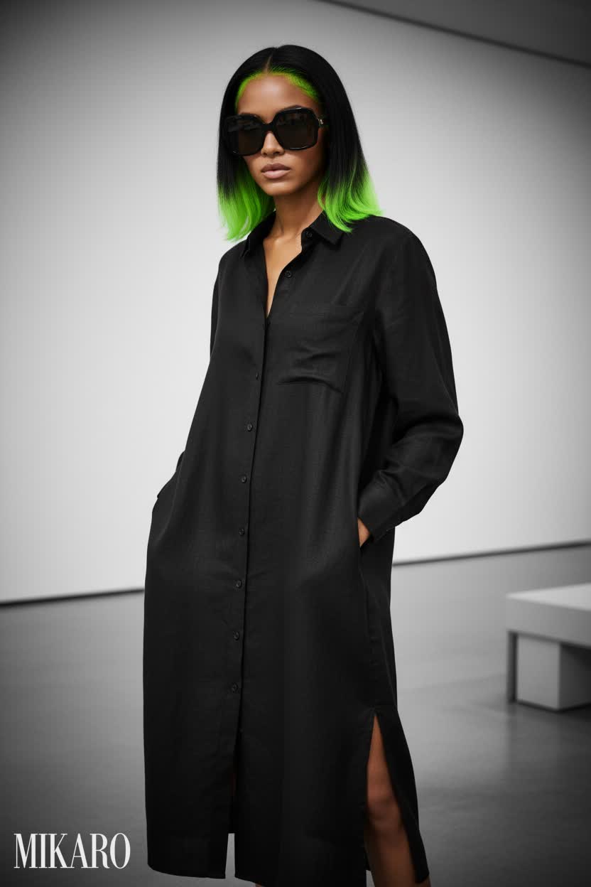 Neon Green Roots with Black Linen Midi Dress & Gucci Sunglasses